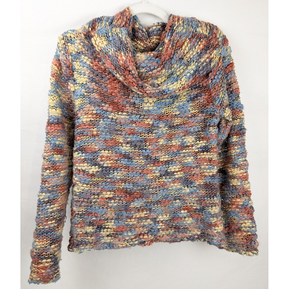 Vintage Y2K Wool Chunky Knit Sweater Size M Multicolor Cowl Neck Cottagecore